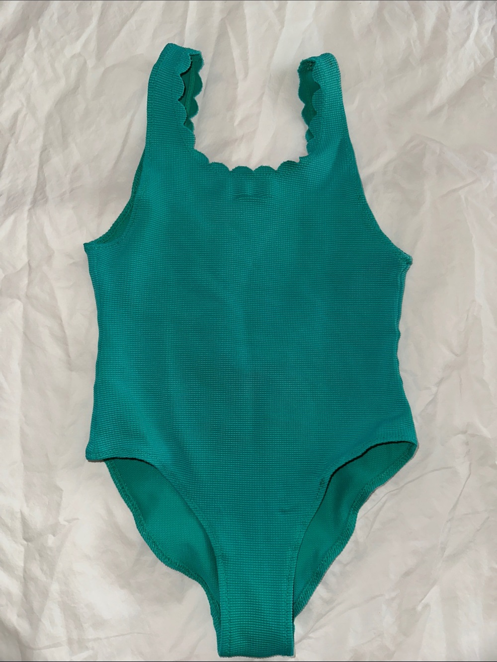 MONOPRIX Scallop Edge Teal One-Piece Swimsuit 6t